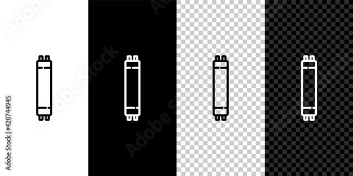 Set line Long luminescence fluorescent energy saving lamp icon isolated on black and white background. Vector