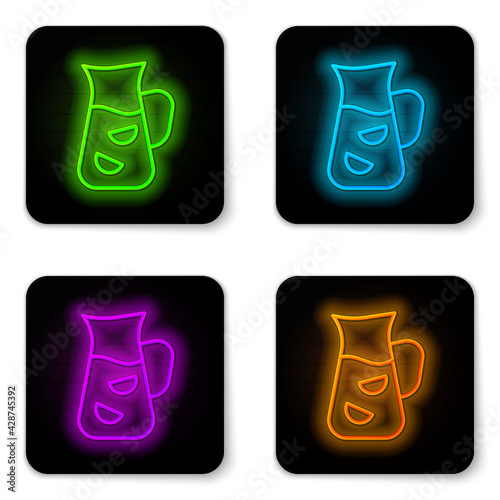 Glowing neon line Sangria icon isolated on white background. Traditional spanish drink. Black square button. Vector