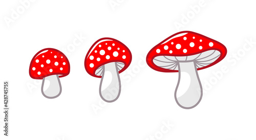 Fototapeta Naklejka Na Ścianę i Meble -  Mushroom icon set. Amanita Muscaria fly agaric sign collection. Magic mushroom symbol. Isolated Vector illustration