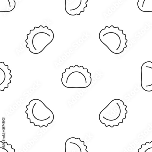 Grey line Dumplings icon isolated seamless pattern on white background. Pierogi, varenyky, pelmeni, ravioli. Traditional Ukrainian food. Vector