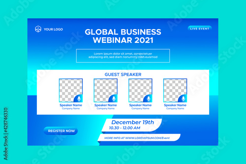 Invitation web banner to the online conference. Business webinar invitation design. Announcement poster concept. Modern abstract White background with place for photos