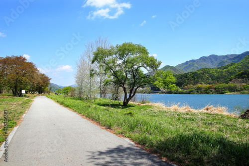 View of the Bukhan River side on a nice day, Daeseong-ri National Tourist Site, Gapyeong, South Korea photo