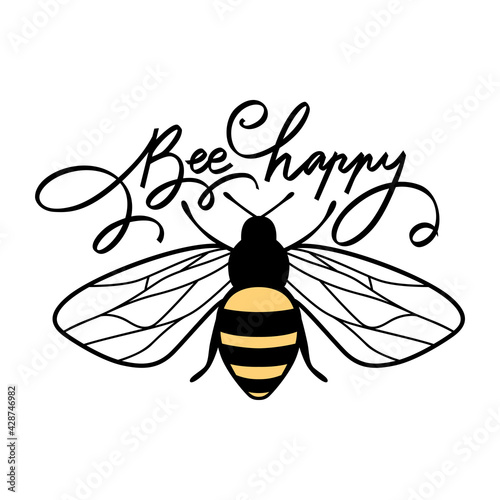 Vector cute bee illustration in flat style. Cartoon flying honey bee character isolated on white background. Funny and positive quote, pun or phrase.