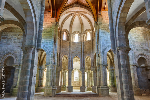 Carboeiro romanesque monastery interior in Lugo. Galicia, Spain