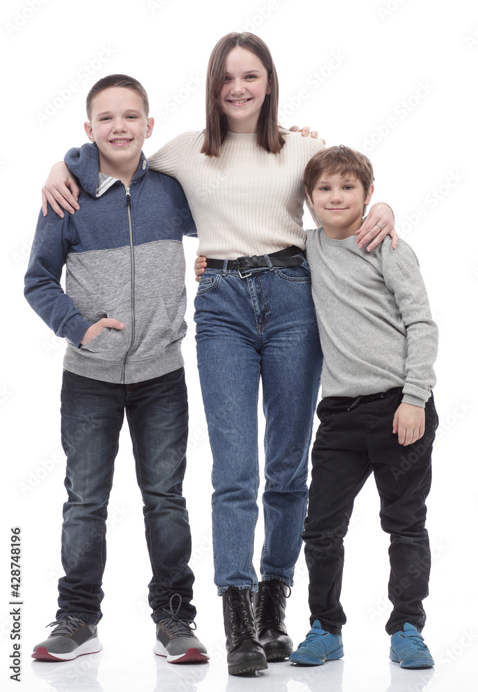 in full growth. happy mother with her sons . in full growth. happy mother with her sons .