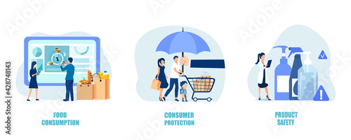 Vector of shoppers being protected shopping safely