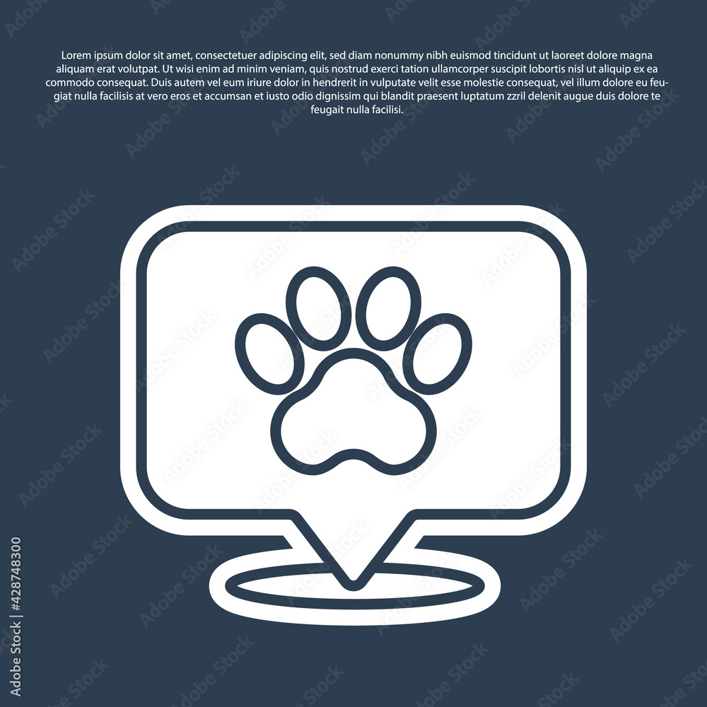 Blue line Map pointer with veterinary medicine hospital, clinic or pet shop for animals icon isolated on blue background. Veterinarian clinic. Vector Blue line Map pointer with veterinary medicine hospital, clinic or pet shop for animals icon isolated on blue background. Veterinarian clinic. Vector