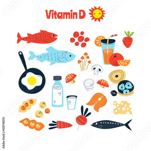 The main food sources of vitamin D. the concept of healthy eating.
