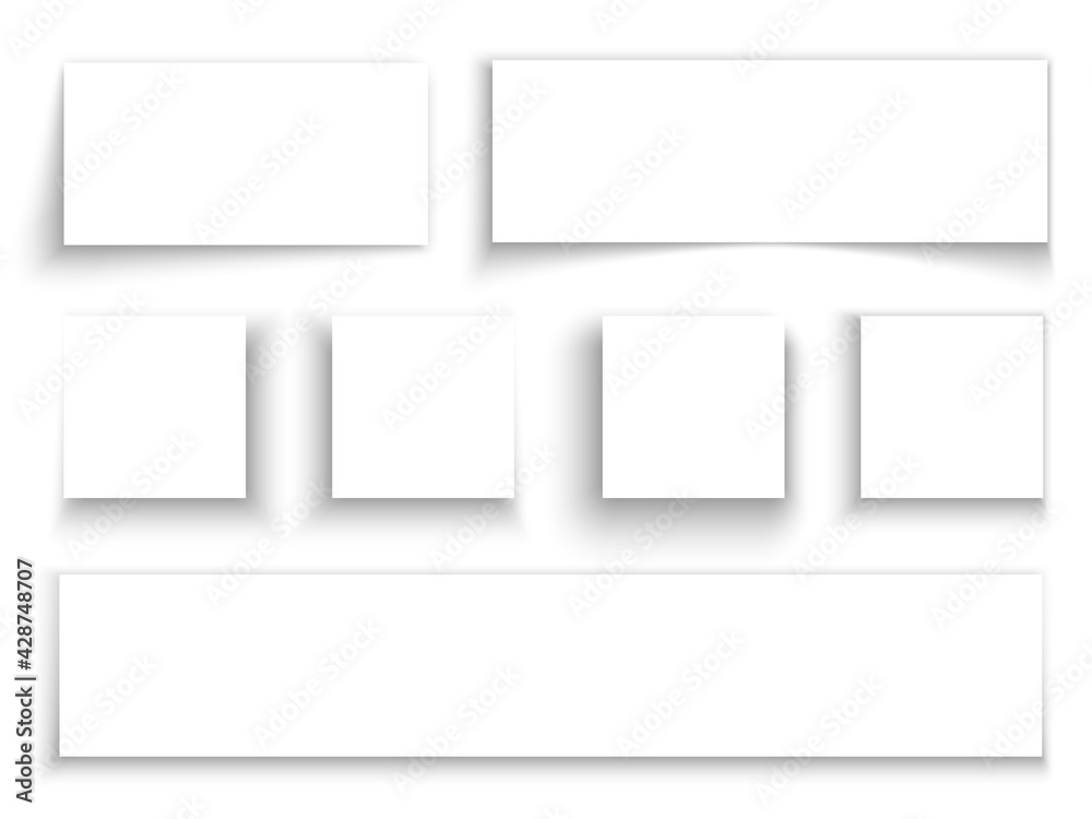 Shadow paper. Transparent realistic elements shadows, frame or border, different forms paper divider mockup, banner template, web pages template, poster or advertisement banner vector set