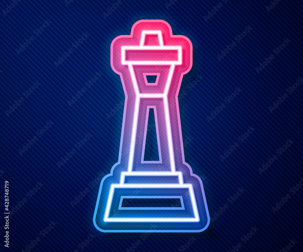 Glowing neon line Chess icon isolated on blue background. Business strategy. Game, management, finance. Vector Glowing neon line Chess icon isolated on blue background. Business strategy. Game, management, finance. Vector