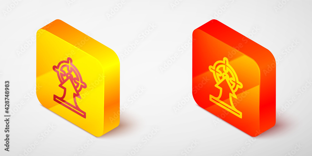 Isometric line Target financial goal concept icon isolated on grey background. Symbolic goals achievement, success. Yellow and orange square button. Vector Isometric line Target financial goal concept icon isolated on grey background. Symbolic goals achievement, success. Yellow and orange square button. Vector