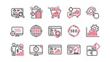 Seo line icons. Increase sales, Business strategy and Search optimization. Analytics linear icon set. Linear set. Quality line set. Vector