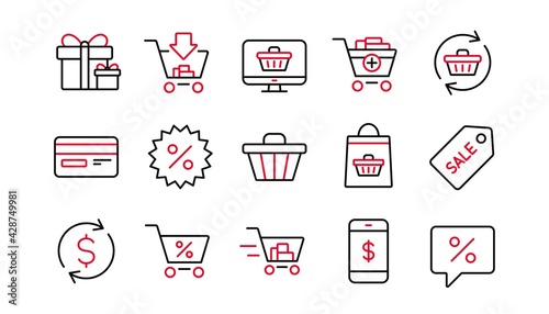 Wallpaper Mural Shopping bag line icons. Gift, Present and Sale discount. Delivery linear icon set. Linear set. Quality line set. Vector Torontodigital.ca