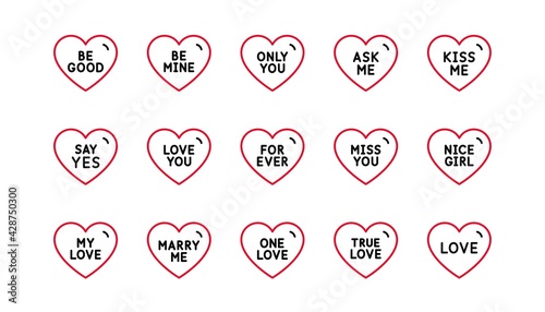 Sweet heart line icons. Sweetheart for valentines day, love heart, romantic message. Marry me, kiss me, true love icons. Valentine flirt, dating message. Linear set. Linear set. Vector