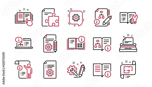 Technical documentation line icons. Instruction, Plan and Manual. Algorithm linear icon set. Linear set. Quality line set. Vector