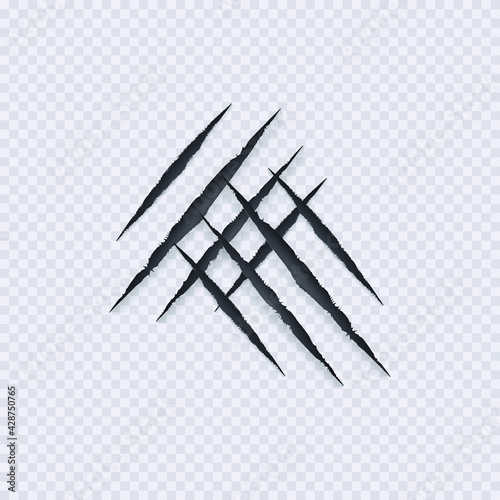 Vector Claws Scratches Illustration,Isolated on Transparent Background, Wild Animals Claws Scratching, Two Scratches.
