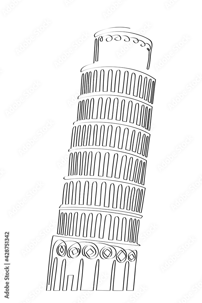 Leaning tower of Pisa - symbol of Italy, continuous line drawing, ideal for minimalist postcard, poster or t-shirt design