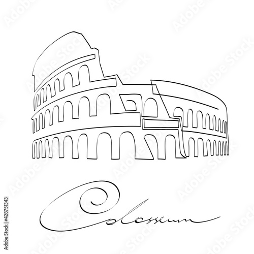 Colosseum - symbol of Rome and Italy, continuous line drawing. Coliseum - ancient theater, cultural, architectural and historical italian sight, ideal for minimalist postcard, poster or t-shirt design