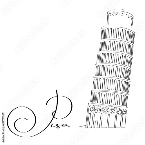 Leaning tower of Pisa - symbol of Italy, continuous line drawing, ideal for minimalist postcard, poster or t-shirt design