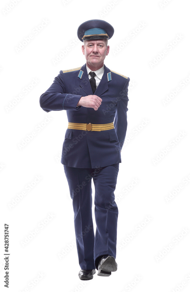 air force officer striding forward. isolated on a white air force officer striding forward. isolated on a white