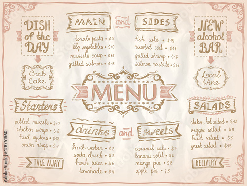 Menu list old style board design for cafe or restaurant