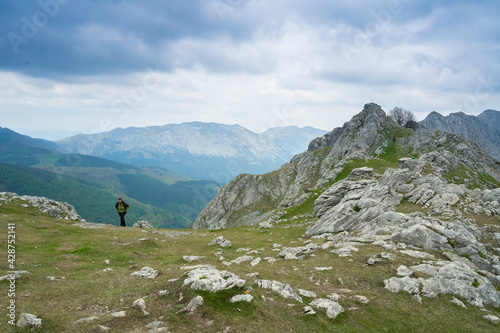 man trekking on the mountains in the basque country, spain