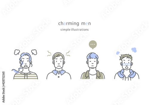 男性　怒る　シンプルでおしゃれな線画イラスト