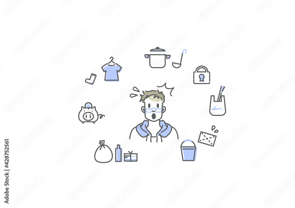 初めてのひとり暮らし 男性 シンプルでおしゃれな線画イラスト 初めてのひとり暮らし 男性 シンプルでおしゃれな線画イラスト