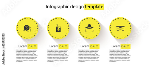 Set Honeycomb, dipper stick, Beekeeper with protect hat and Hive for bees. Business infographic template. Vector