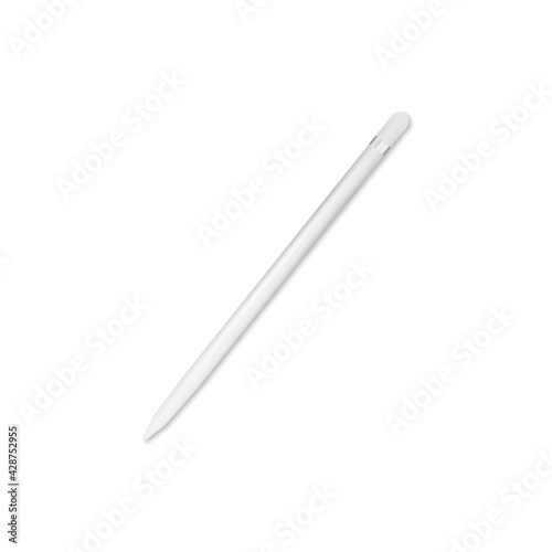 Fotografie, Tablou Pencil or stylus for tablet white color with shadow top view isolated on white background