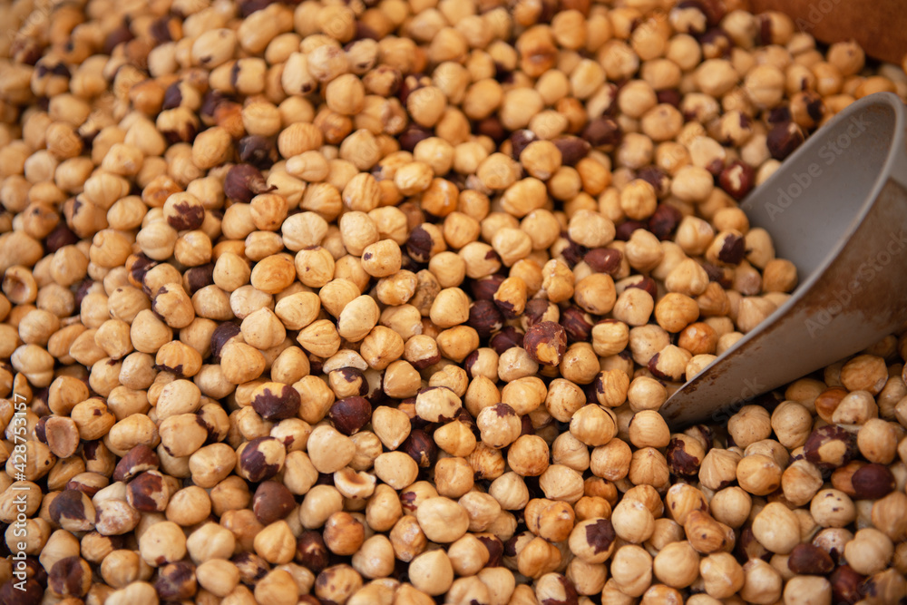 Hazelnut are solding in outdoor market, Sicily, Italy Hazelnut are solding in outdoor market, Sicily, Italy
