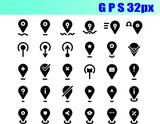 Media Icon GPS Solid Style, 32 px for website and application