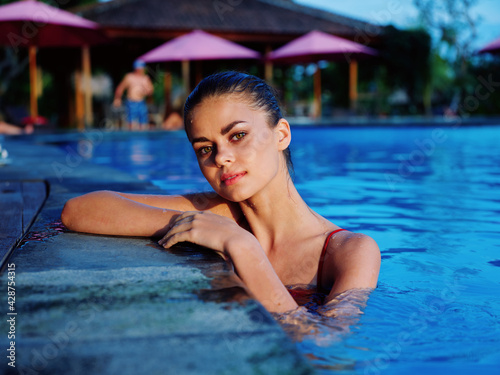 pretty woman pool nature tropics lifestyle luxury model