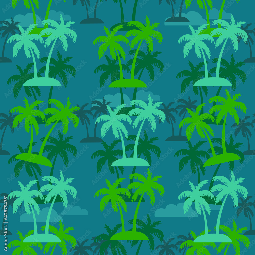 Seamless Pattern coconut palm tree on blue background. Vector editable file.