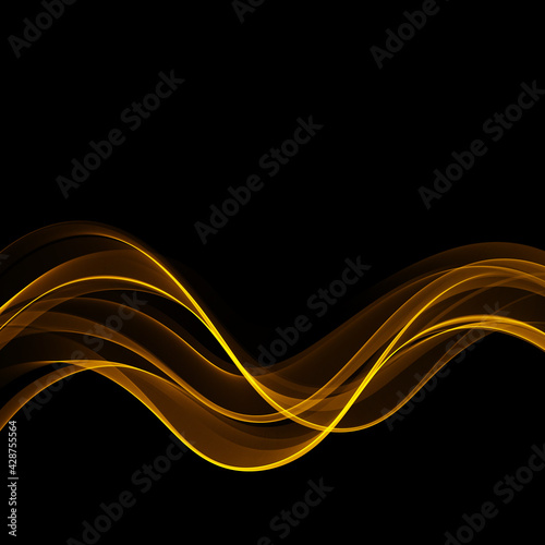 Abstract shiny color gold wave design vector element on dark background. Science or technology design