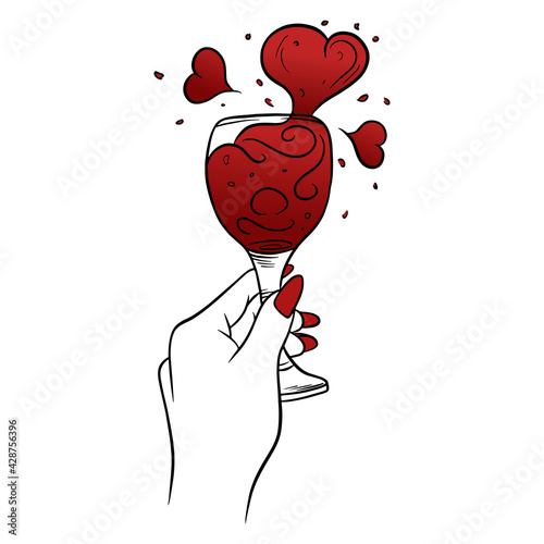 Female hand with a glass of wine