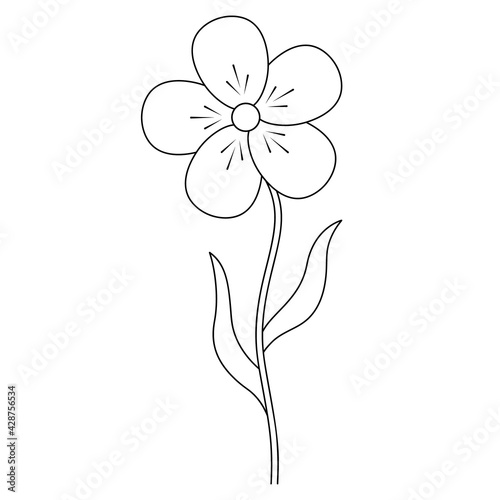 Flower. Sketch. A blossoming bud. Flowering plant. Vector illustration. Leaf on stem. Coloring book for children. Outline on an isolated white background. Doodle style. Idea for web design  invitation