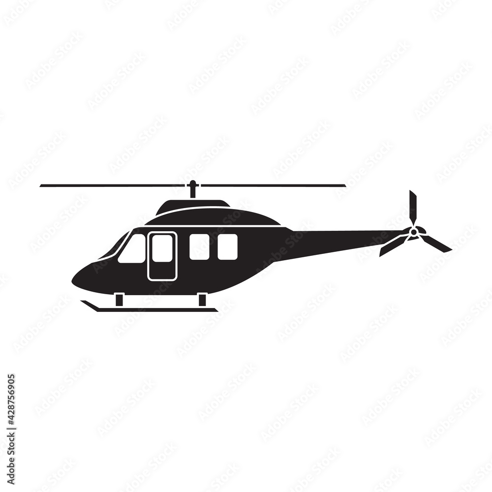 Helicopter vector black icon. Vector illustration helicopter on white background. Isolated black illustration icon of aircraft.