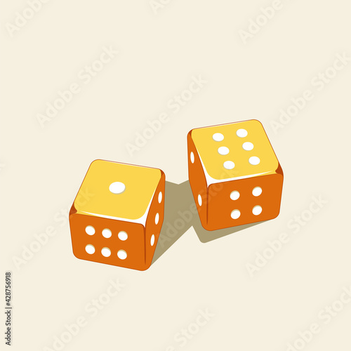 Illustration of golden dices shows the sum of the number seven