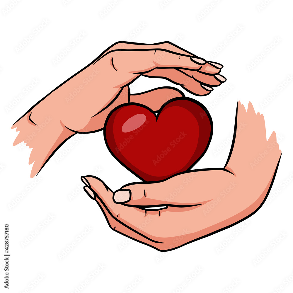 Hands are holding a red heart. Hands are holding a red heart.