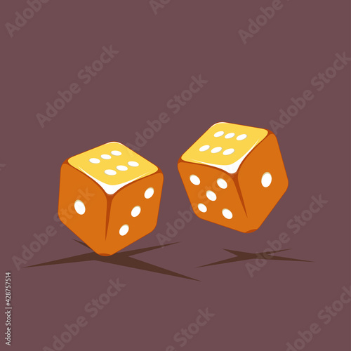 Illustration of golden dices shows the sum of the number twelve