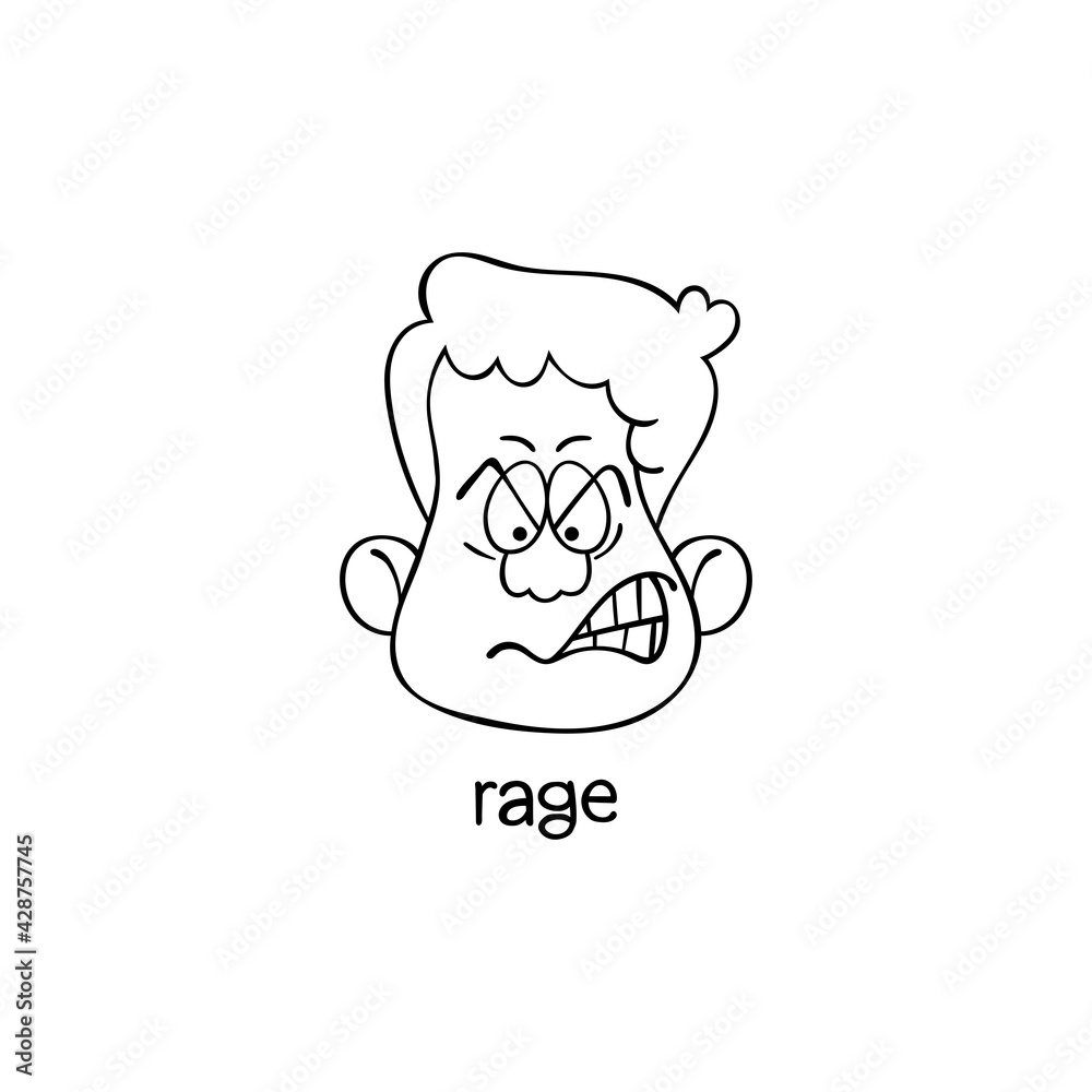 Rage. Emotion. Human face. Cartoon character. Isolated vector object on white background. Rage. Emotion. Human face. Cartoon character. Isolated vector object on white background.