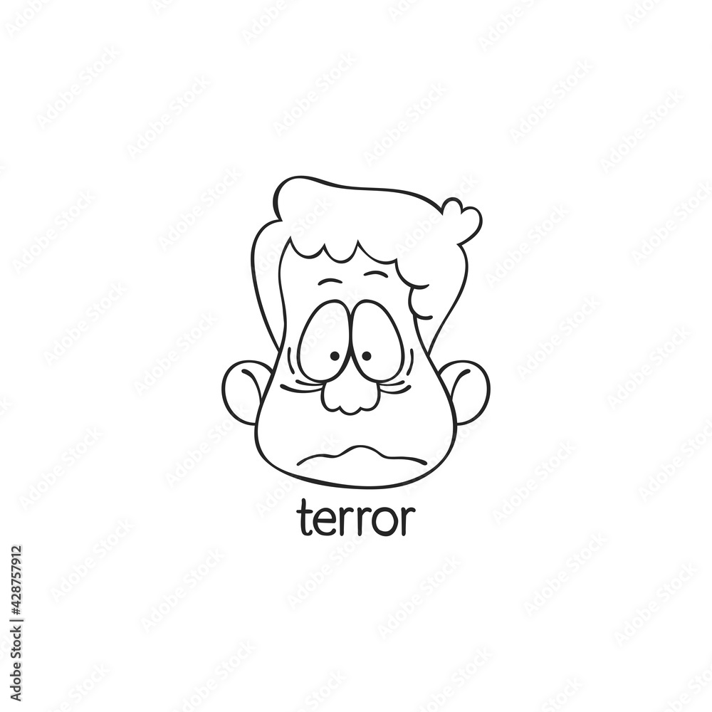 Terror. Emotion. Human face. Cartoon character. Isolated vector object on white background.