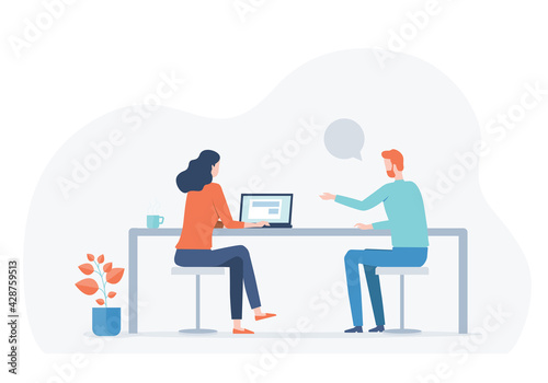 flat illustration group business team meeting and planning for working concept