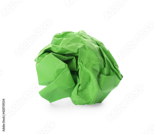 Crumpled sheet of green paper isolated on white