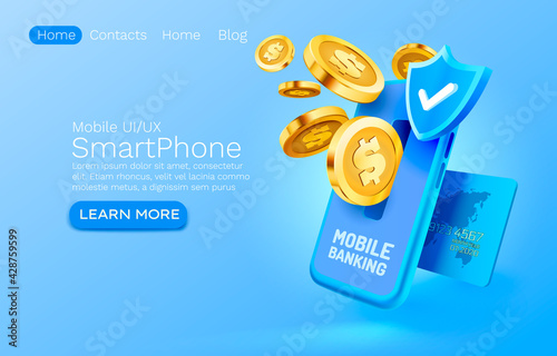 Mobile banking service, financial payment Smartphone mobile screen, technology mobile display light. Vector