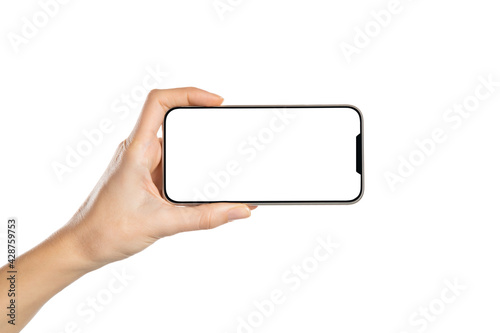 Woman hand showing phone empty screen