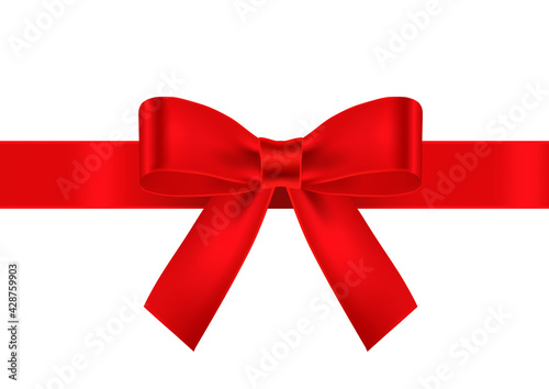 Red silk or satin bow ribbon, holiday vector ribbon for design.