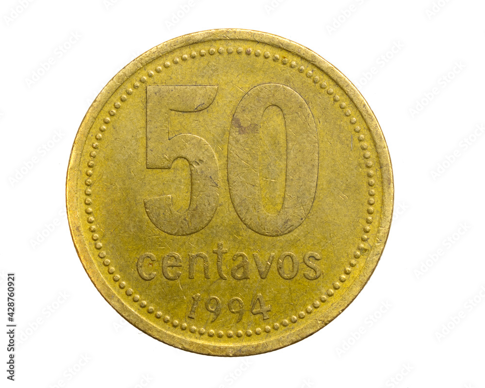 Argentina fifty centavos coin on a white isolated background Argentina fifty centavos coin on a white isolated background