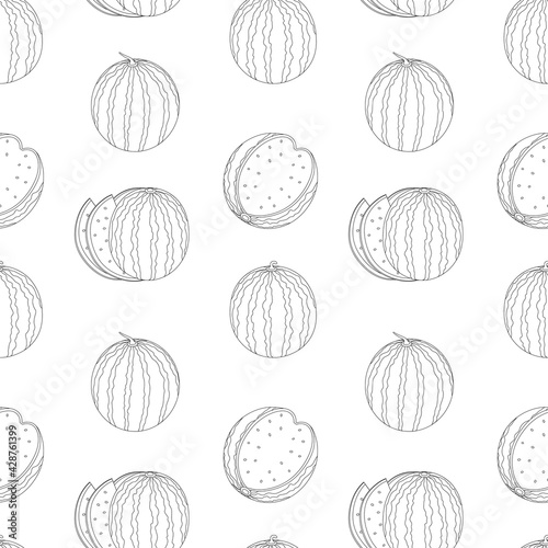 Seamless pattern watermelon graphics black and white coloring vector illustration